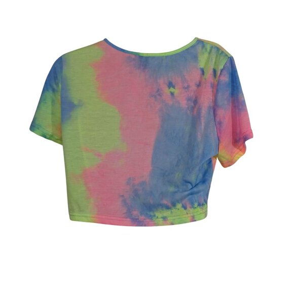 Shein Curve Tie Dye Crop Top Women Size 1XL US 14 Neon Blue Pink Short Sleeve - Picture 2 of 9